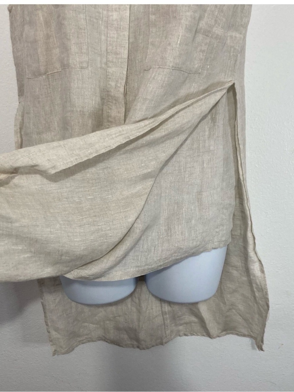 Chico’s 100 % Linen Oatmeal Long Tunic Layered Blouse Top 3 Petite = 16-18 XL - Picture 6 of 6
